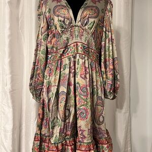 SHEIN X Marina Oliveira Multicolor Paisley Long Sleeve Dress Large
